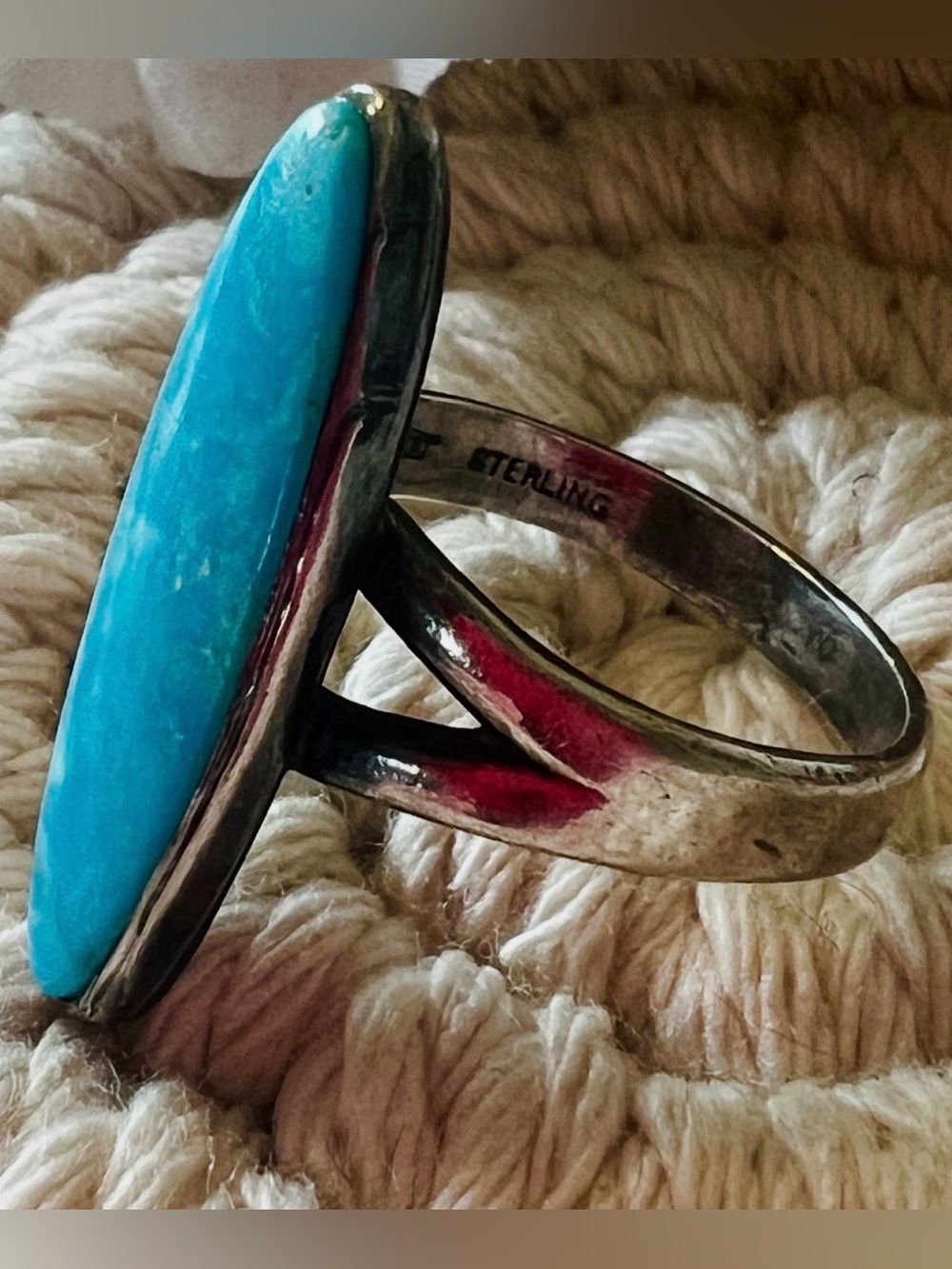 Vintage Native American Sterling Silver Turquoise Marquise Ring